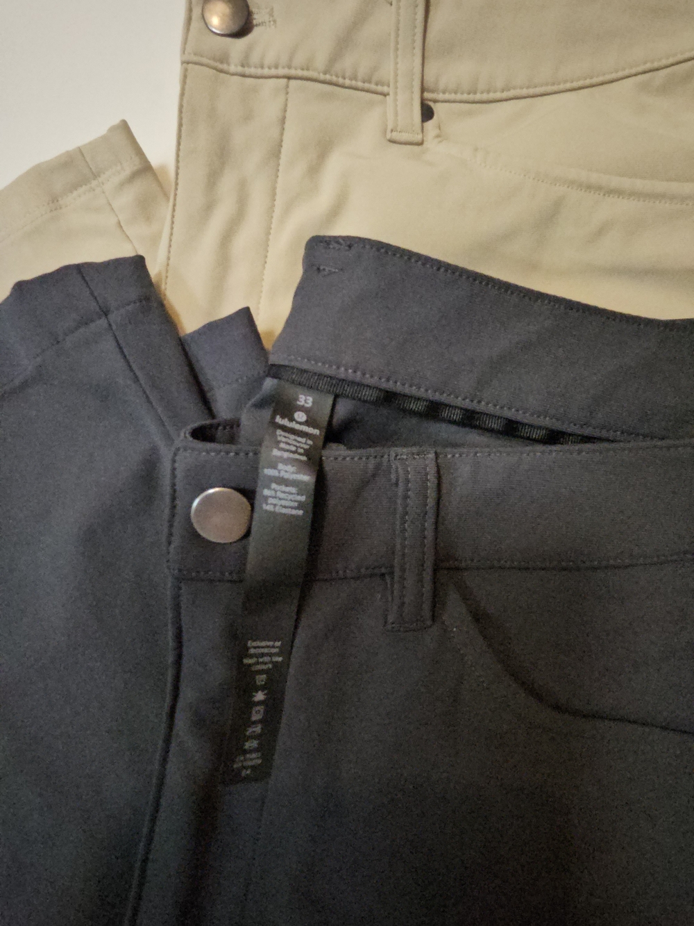 Lululemon ABC Pant 5-Pocket Bundle 33x32 Dark Grey Obsidian & Trench Beige Set 2 - Picture 4 of 17